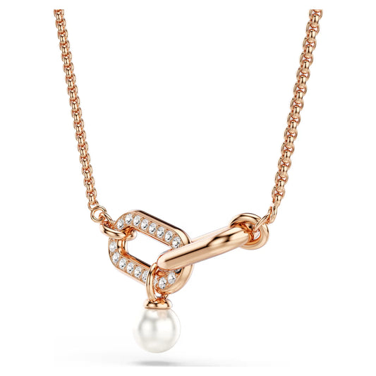Constella pendant, Crystal pearl, Round cut, White, Rose gold-tone plated