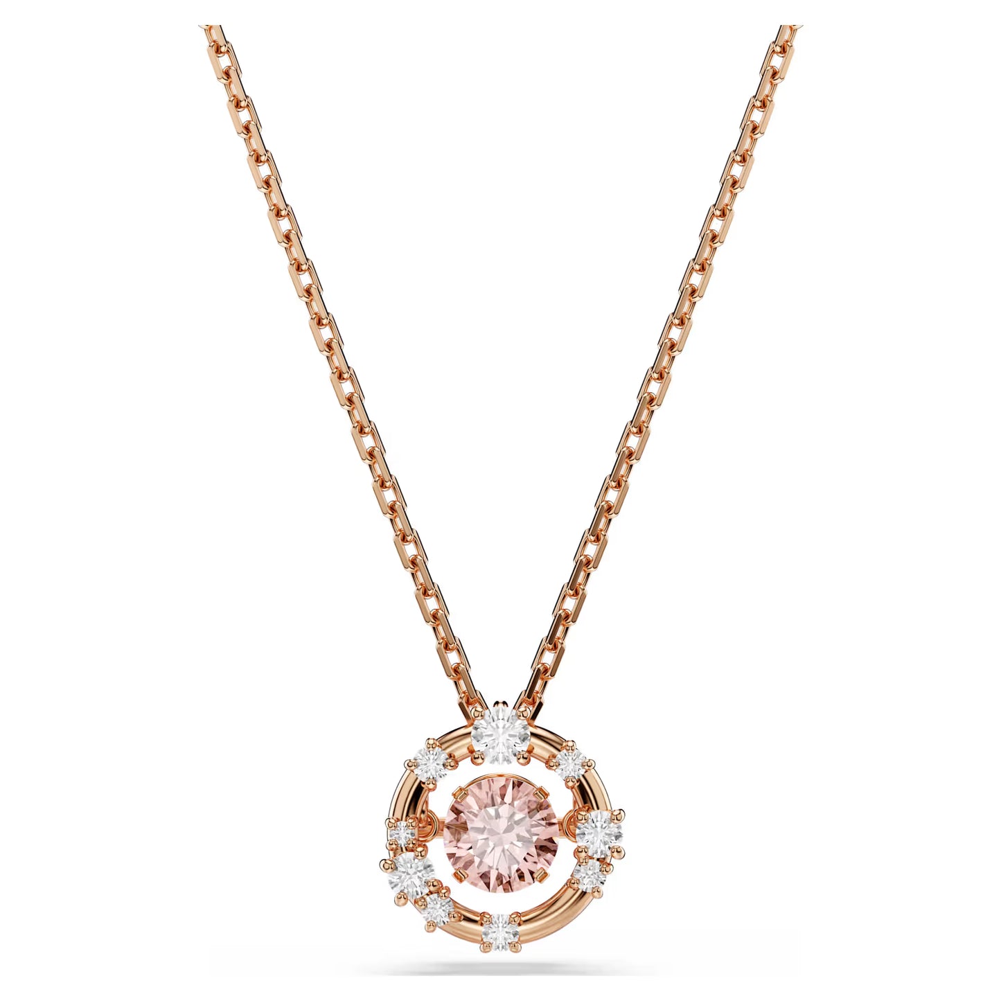 Constella pendant, Round cut, Dancing stone, Pink, 18K rose gold finish