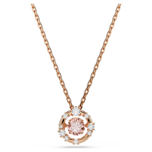 Constella pendant, Round cut, Dancing stone, Pink, 18K rose gold finish