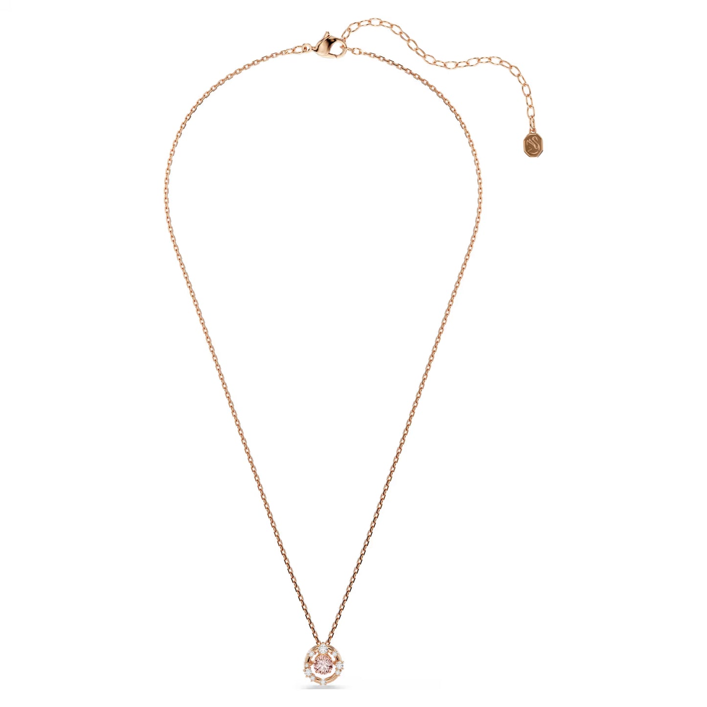Constella pendant, Round cut, Dancing stone, Pink, 18K rose gold finish
