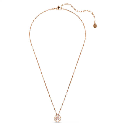 Constella pendant, Round cut, Dancing stone, Pink, 18K rose gold finish