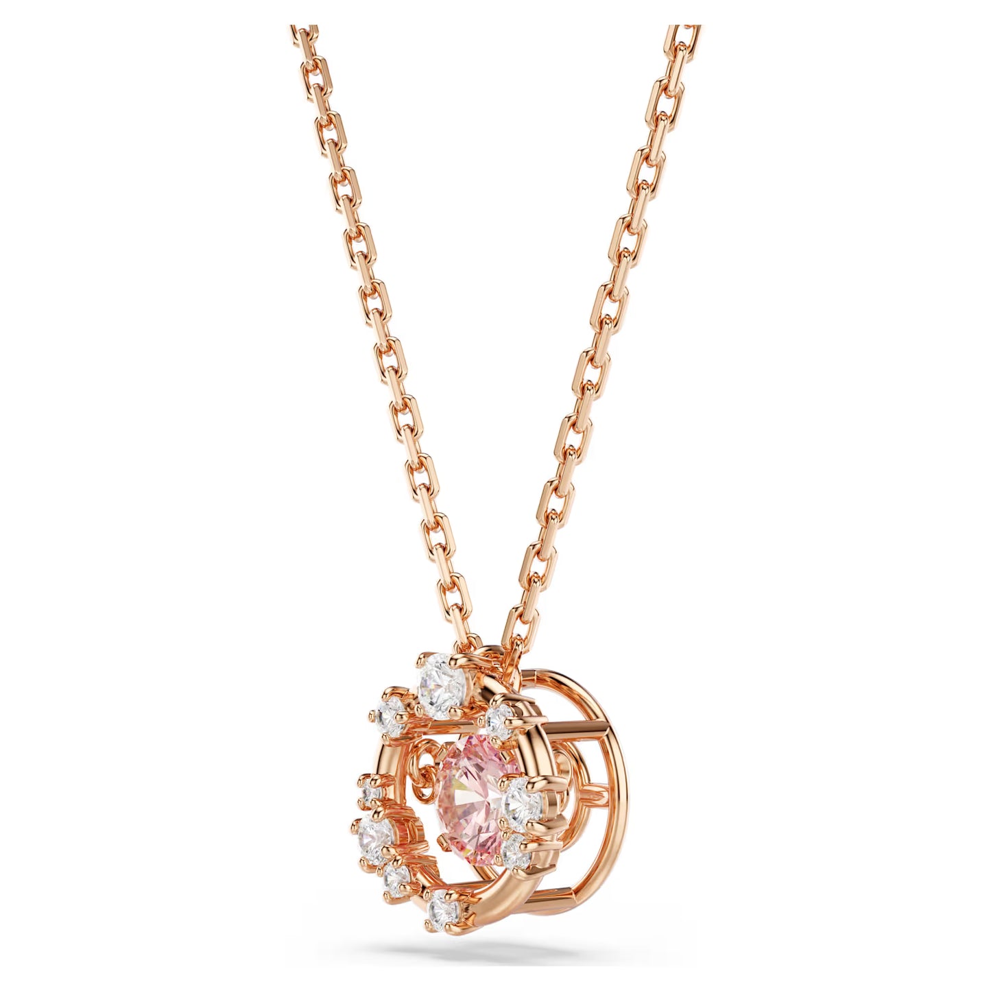 Constella pendant, Round cut, Dancing stone, Pink, 18K rose gold finish