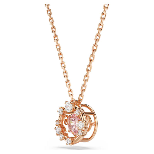Constella pendant, Round cut, Dancing stone, Pink, 18K rose gold finish