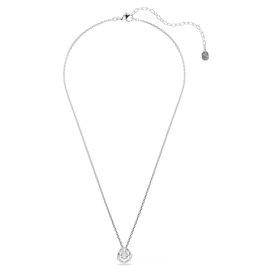 Constella pendant, Round cut, Dancing stone, White, Rhodium plated