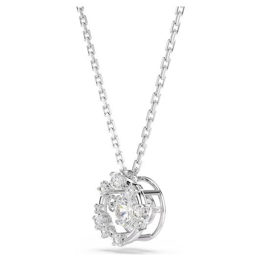 Constella pendant, Round cut, Dancing stone, White, Rhodium plated