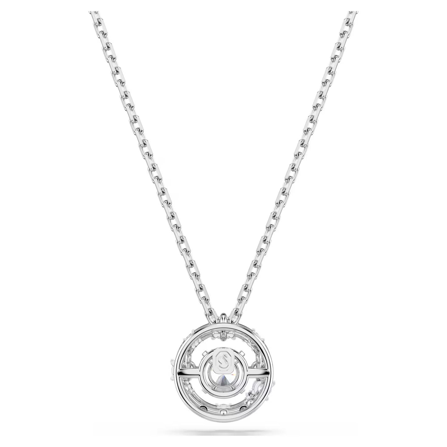 Constella pendant, Round cut, Dancing stone, White, Rhodium plated