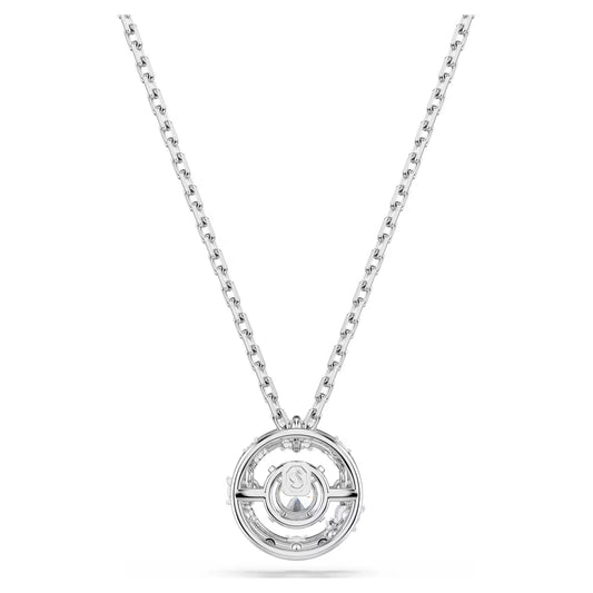 Constella pendant, Round cut, Dancing stone, White, Rhodium plated