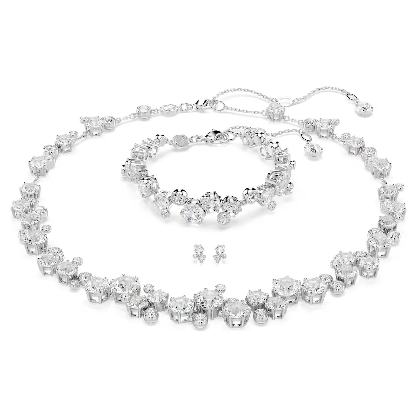 Constella set, Mixed cuts, White, Rhodium plated