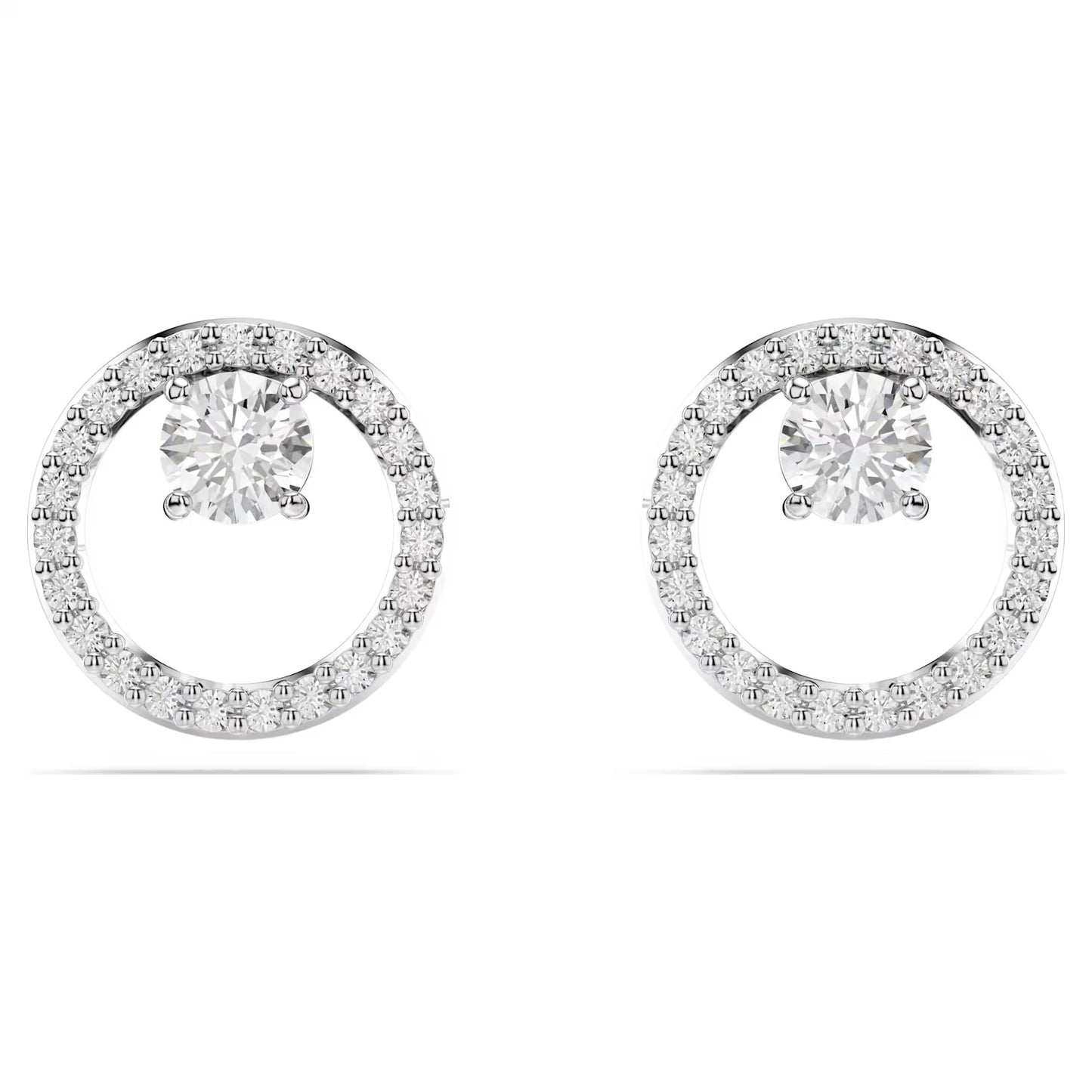 Constella stud earrings, Round cut, White, Rhodium