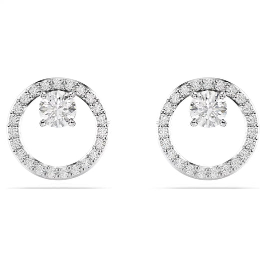 Constella stud earrings, Round cut, White, Rhodium