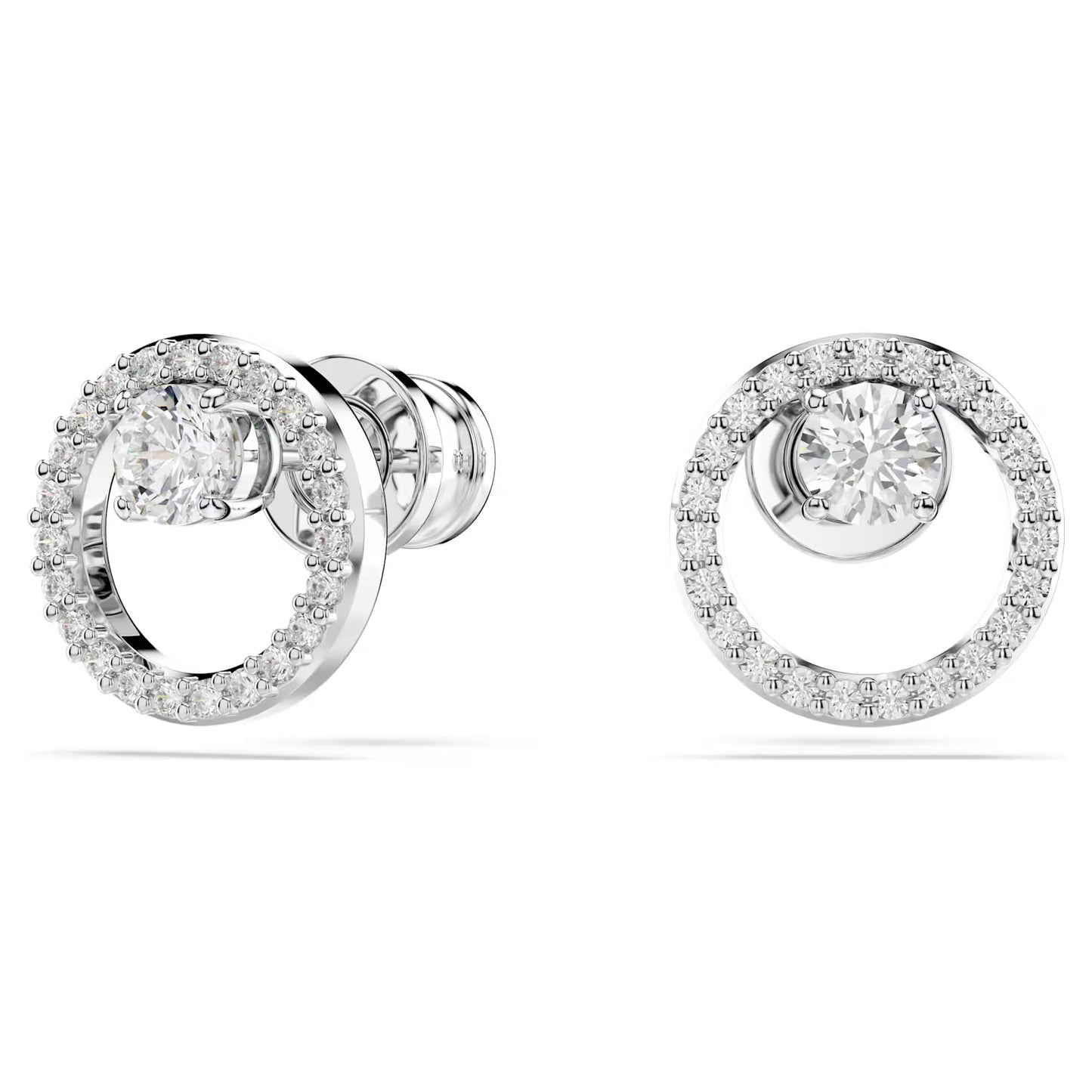 Constella stud earrings, Round cut, White, Rhodium