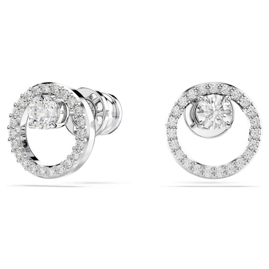 Constella stud earrings, Round cut, White, Rhodium