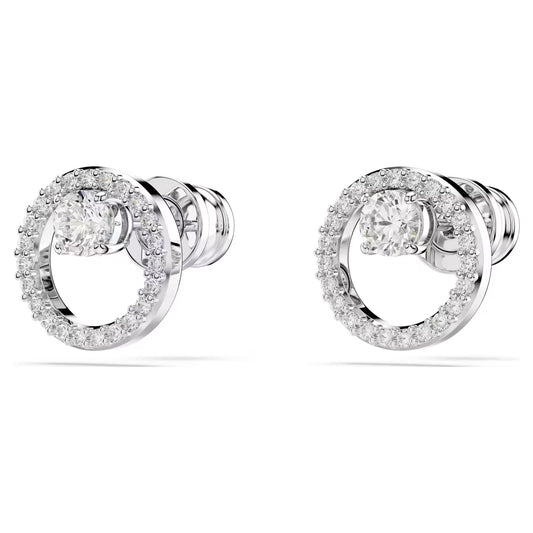 Constella stud earrings, Round cut, White, Rhodium