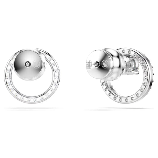 Constella stud earrings, Round cut, White, Rhodium