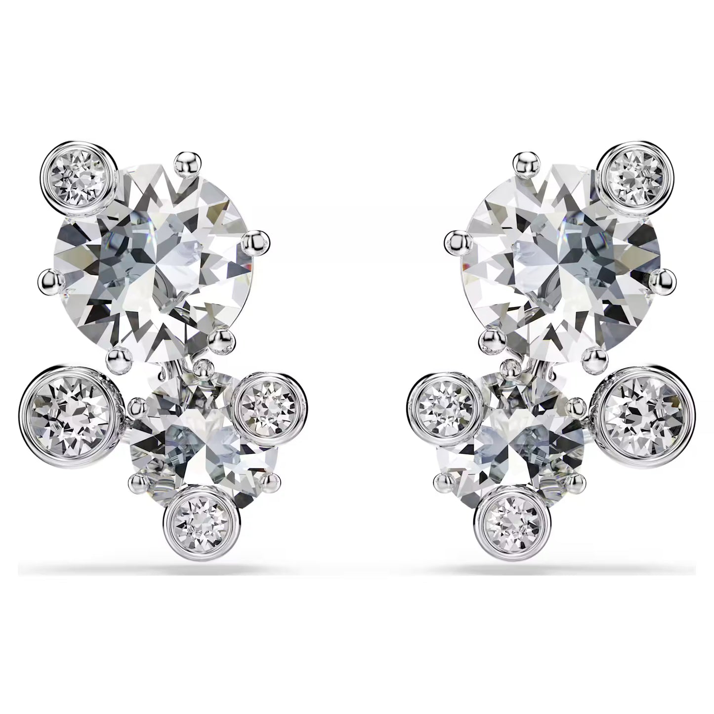 Constella stud earrings, Round cut, White, Rhodium plated