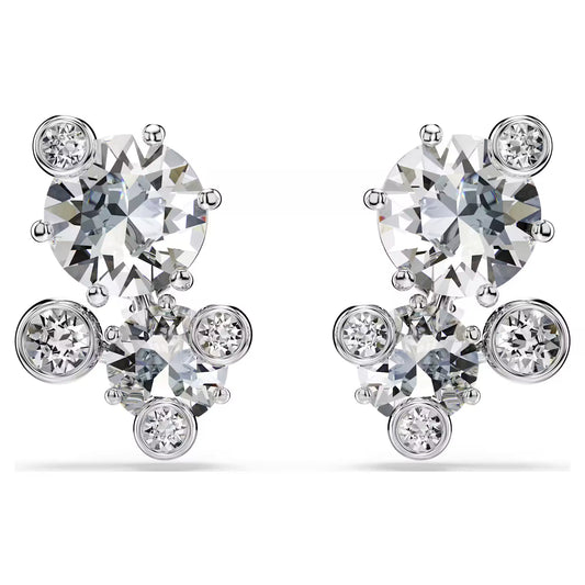 Constella stud earrings, Round cut, White, Rhodium plated