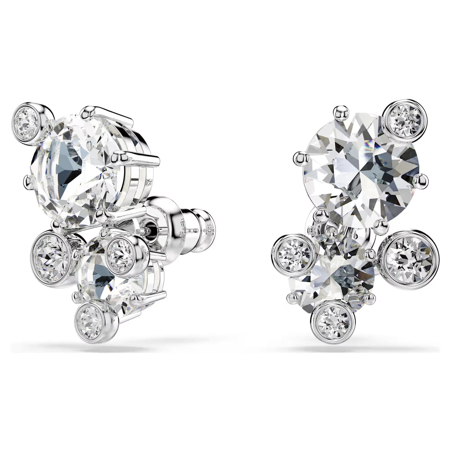 Constella stud earrings, Round cut, White, Rhodium plated