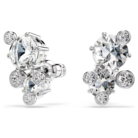 Constella stud earrings, Round cut, White, Rhodium plated