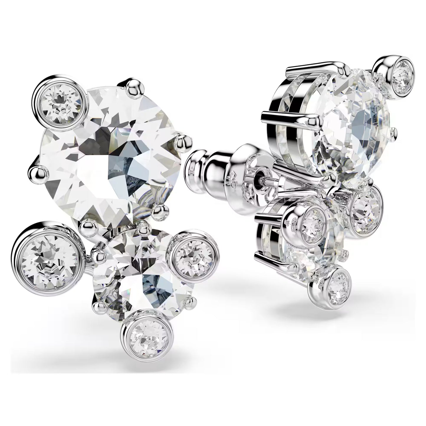 Constella stud earrings, Round cut, White, Rhodium plated