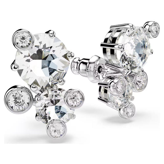Constella stud earrings, Round cut, White, Rhodium plated