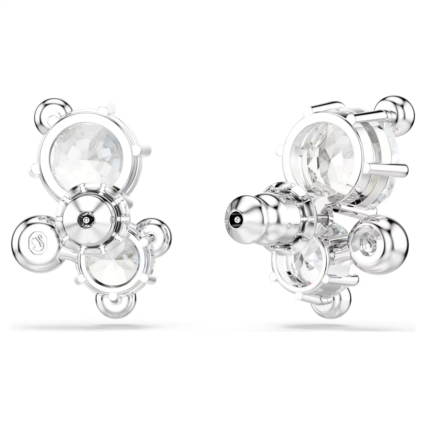 Constella stud earrings, Round cut, White, Rhodium plated