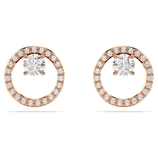 Constella stud earrings, Round cut, White, Rose