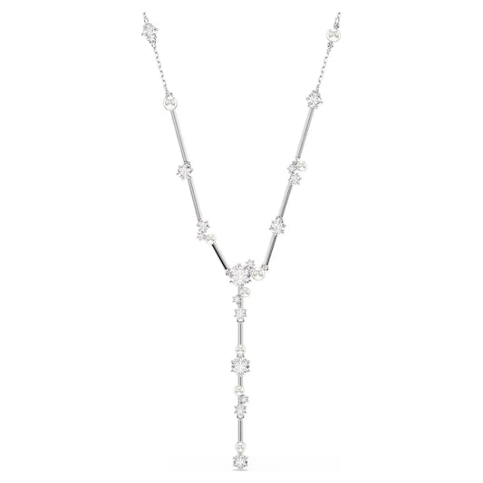 Constella Y necklace, Crystal pearl, Rhodium