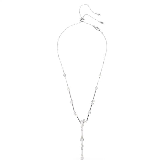 Constella Y necklace, Crystal pearl, Rhodium