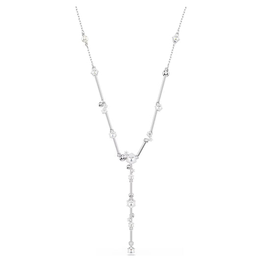 Constella Y necklace, Crystal pearl, Rhodium