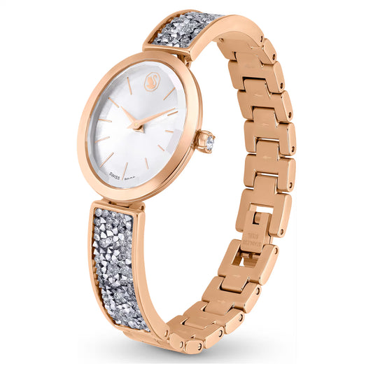 Crystal Rock oval watch, Swiss Made, Crystal bracelet, Rose gold tone, Rose gold-tone finish