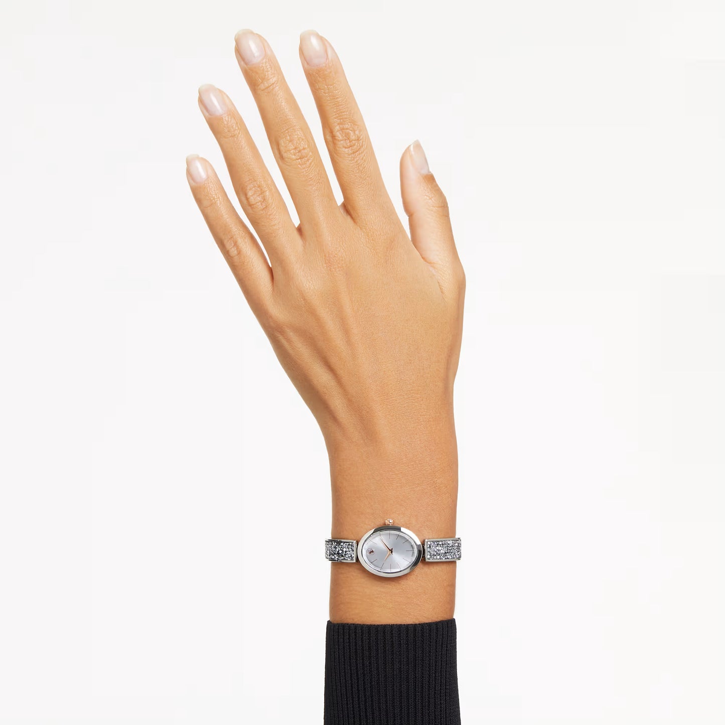 Crystal Rock oval watch, Swiss Made, Crystal bracelet, White, Stainless steel