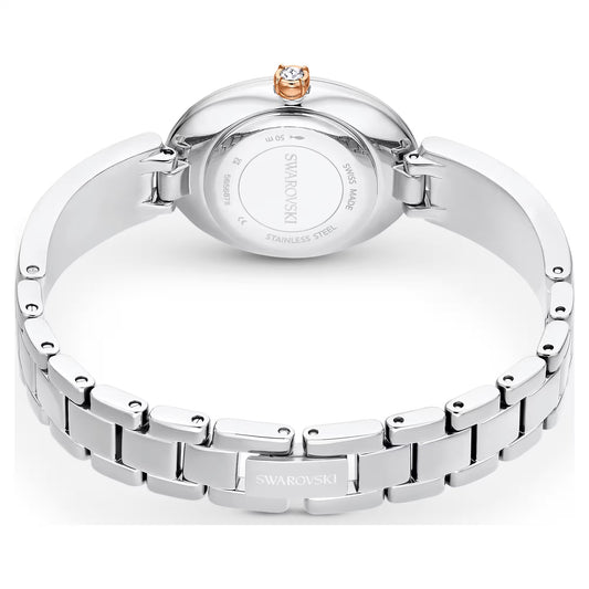 Crystal Rock oval watch, Swiss Made, Crystal bracelet, White, Stainless steel
