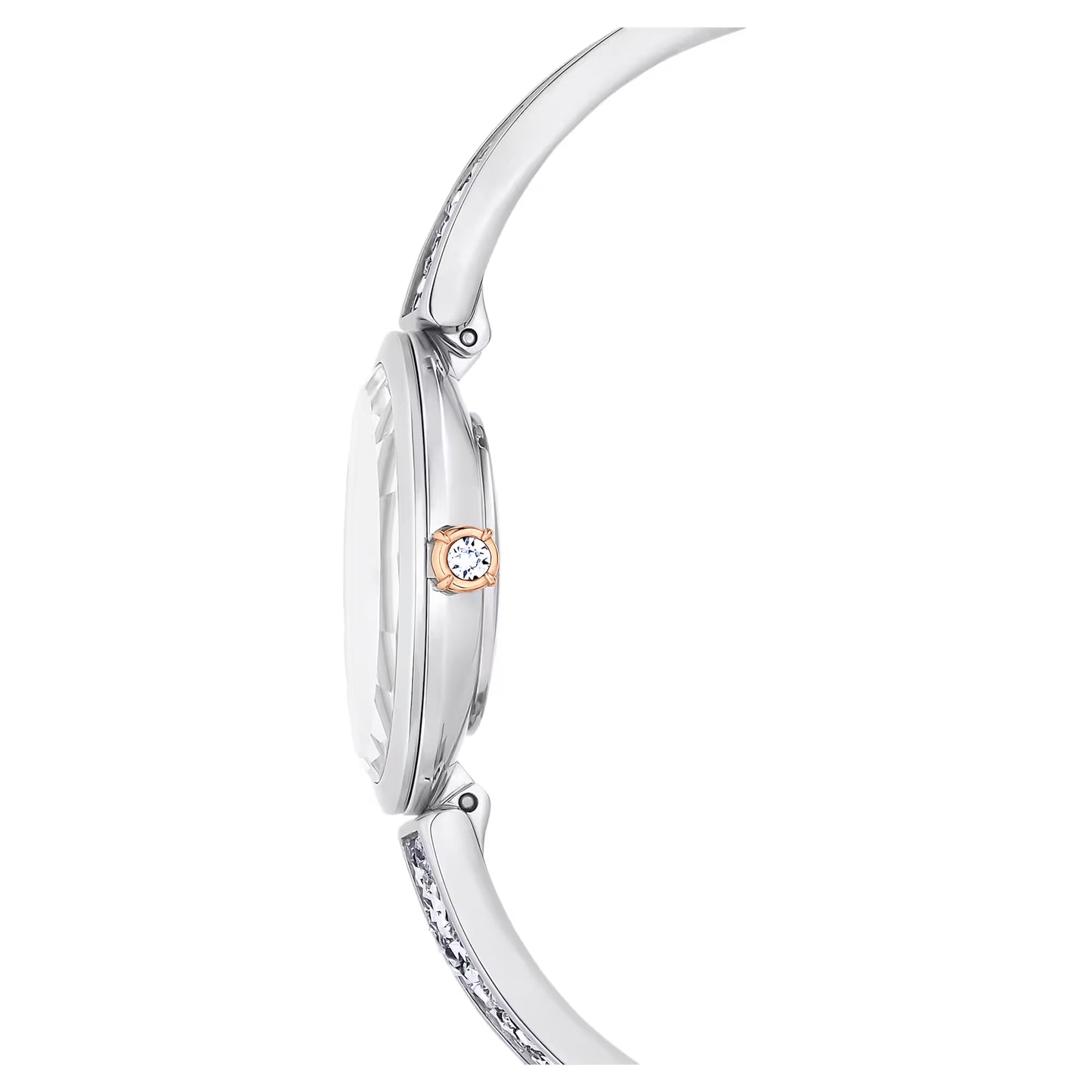 Crystal Rock oval watch, Swiss Made, Crystal bracelet, White, Stainless steel