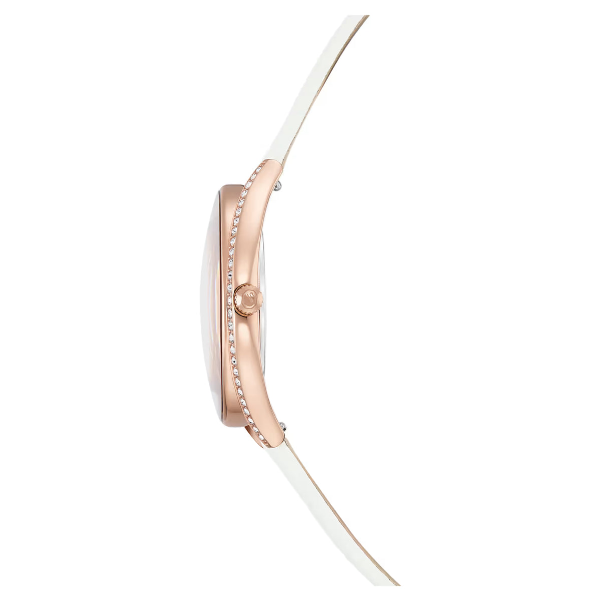 Crystalline aura watch, Swiss Made, Leather strap, White, Rose gold-tone finish
