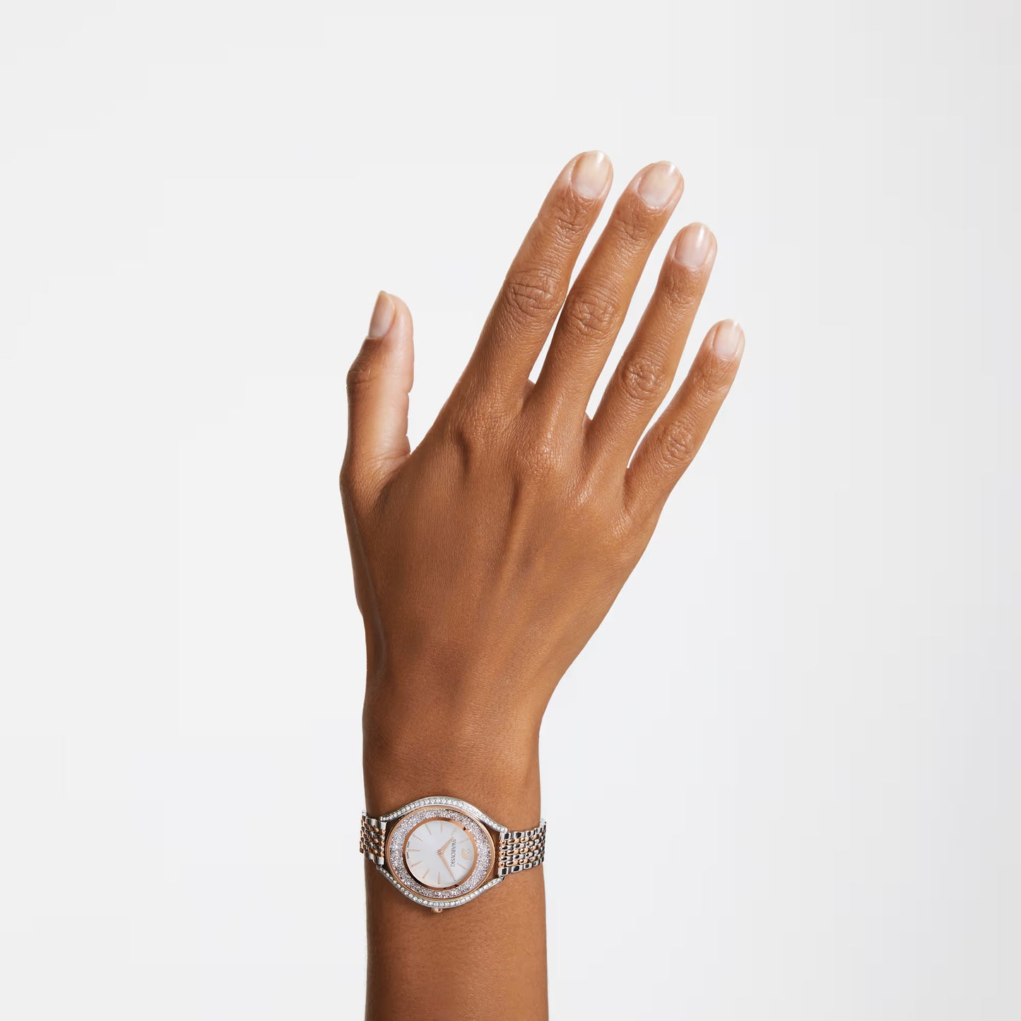 Crystalline aura watch, Swiss Made, Metal bracelet, Rose gold tone, Mixed metal finish