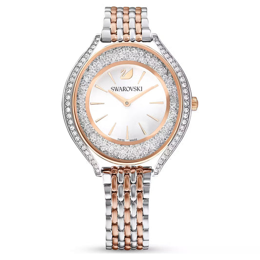 Crystalline aura watch, Swiss Made, Metal bracelet, Rose gold tone, Mixed metal finish