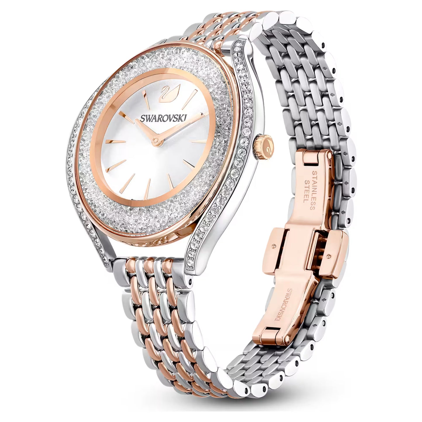 Crystalline aura watch, Swiss Made, Metal bracelet, Rose gold tone, Mixed metal finish
