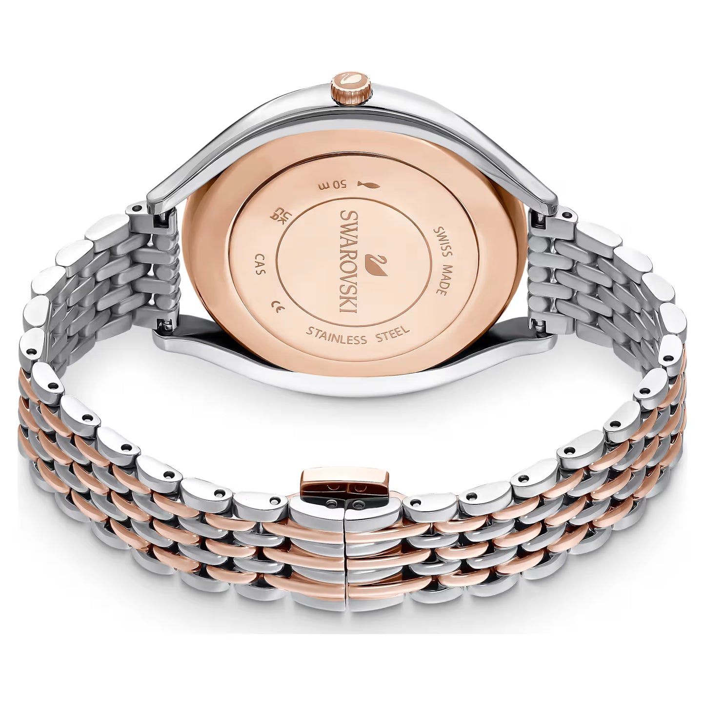 Crystalline aura watch, Swiss Made, Metal bracelet, Rose gold tone, Mixed metal finish