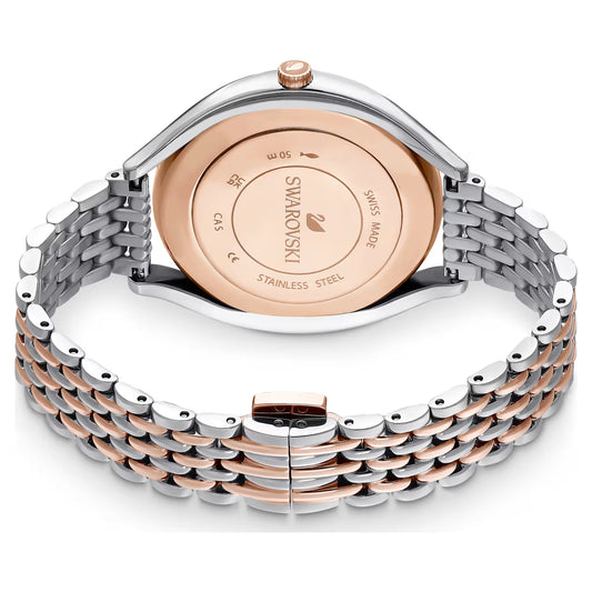 Crystalline aura watch, Swiss Made, Metal bracelet, Rose gold tone, Mixed metal finish