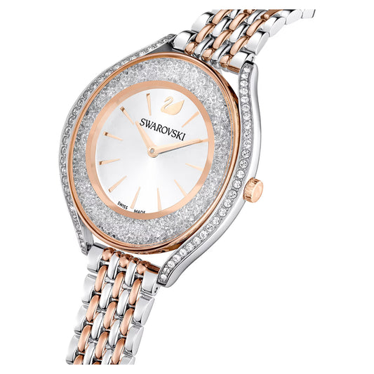 Crystalline aura watch, Swiss Made, Metal bracelet, Rose gold tone, Mixed metal finish