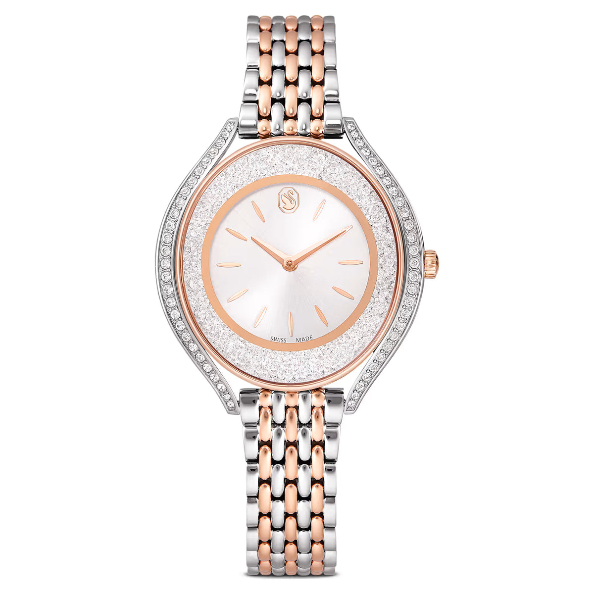 Crystalline aura watch, Swiss Made, Metal bracelet, Rose gold tone, Mixed metal finish