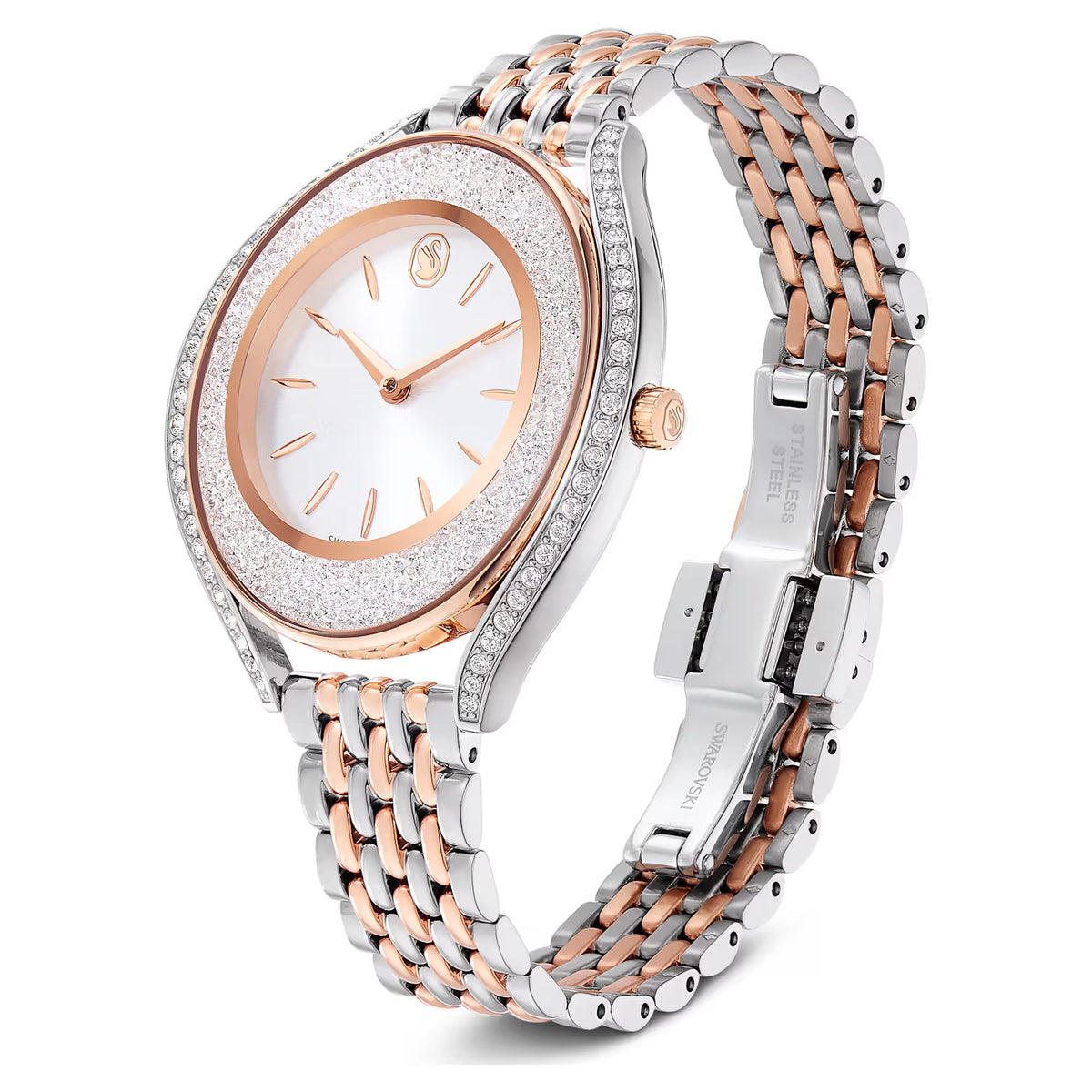 Crystalline aura watch, Swiss Made, Metal bracelet, Rose gold tone, Mixed metal finish