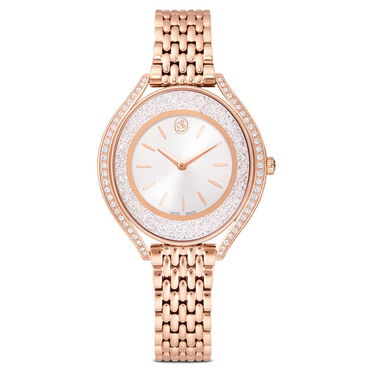 Crystalline aura watch, Swiss Made, Metal bracelet, Rose gold tone, Rose gold-tone finish