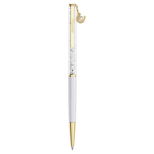 Crystalline ballpoint pen, Horseshoe, White, White lacquered, gold-tone plated
