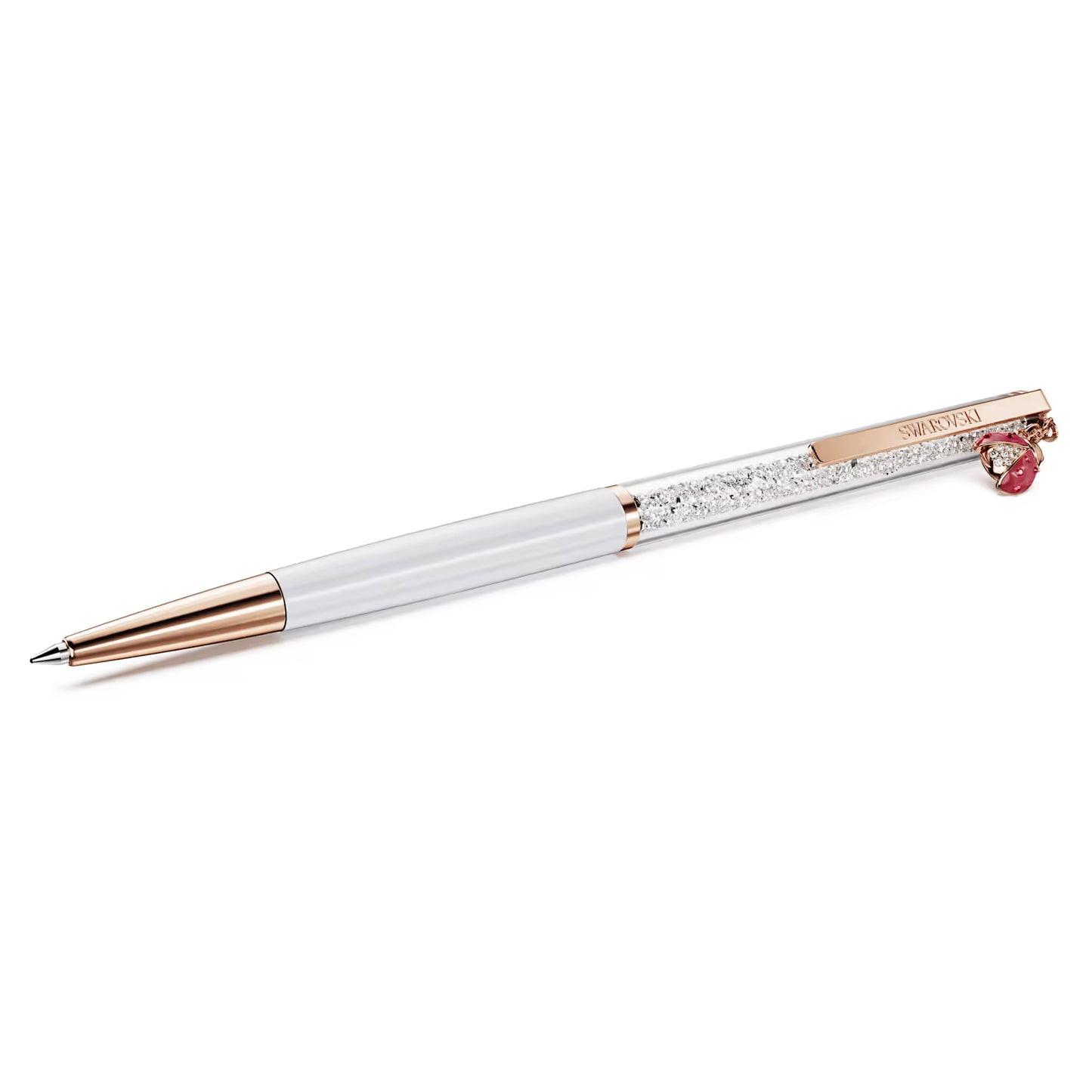 Crystalline ballpoint pen, Ladybug, White, Red lacquered, Rose gold-tone plated