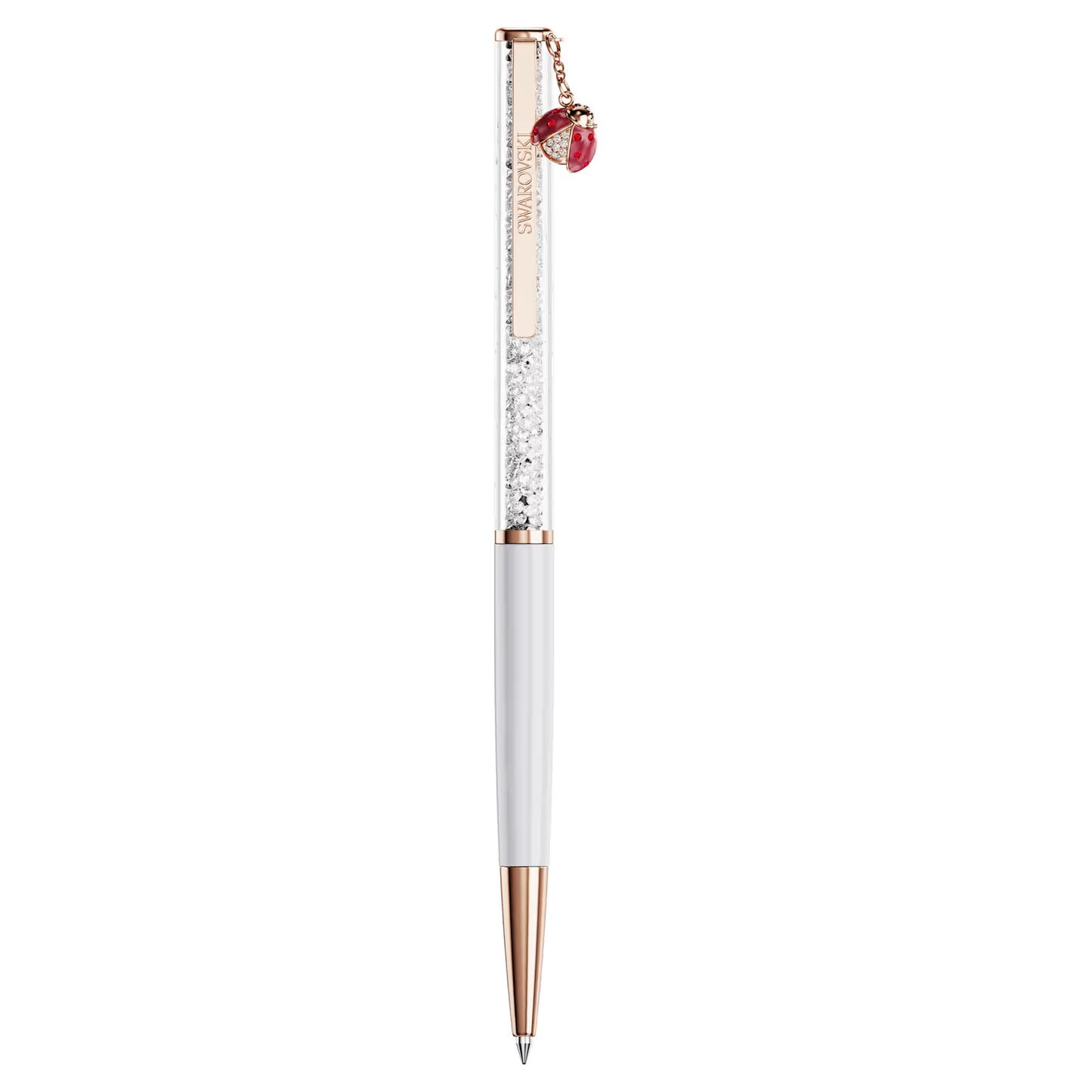 Crystalline ballpoint pen, Ladybug, White, Red lacquered, Rose gold-tone plated