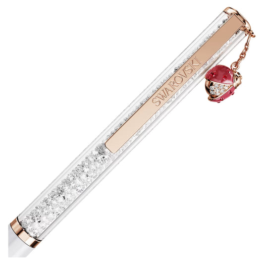 Crystalline ballpoint pen, Ladybug, White, Red lacquered, Rose gold-tone plated