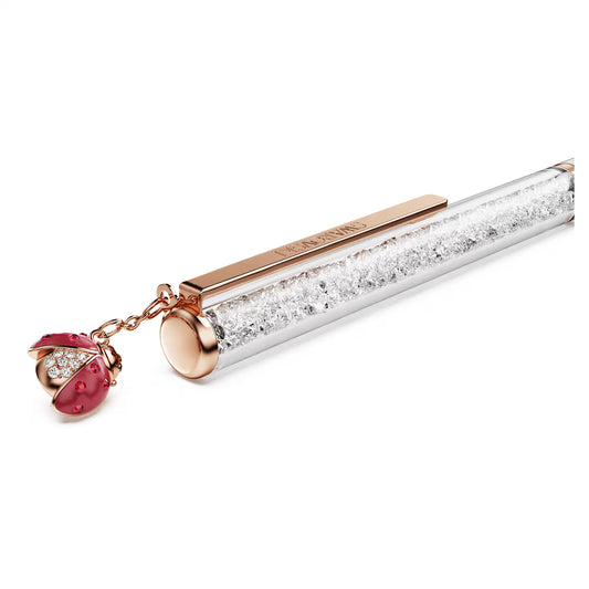 Crystalline ballpoint pen, Ladybug, White, Red lacquered, Rose gold-tone plated