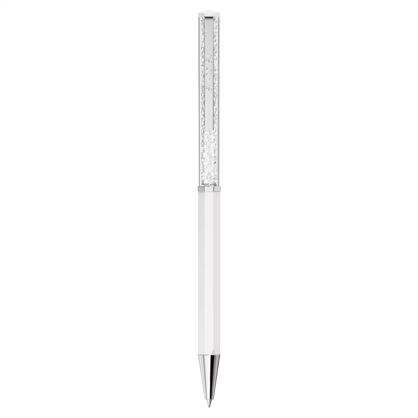Crystalline ballpoint pen, White lacquered, chrome plated