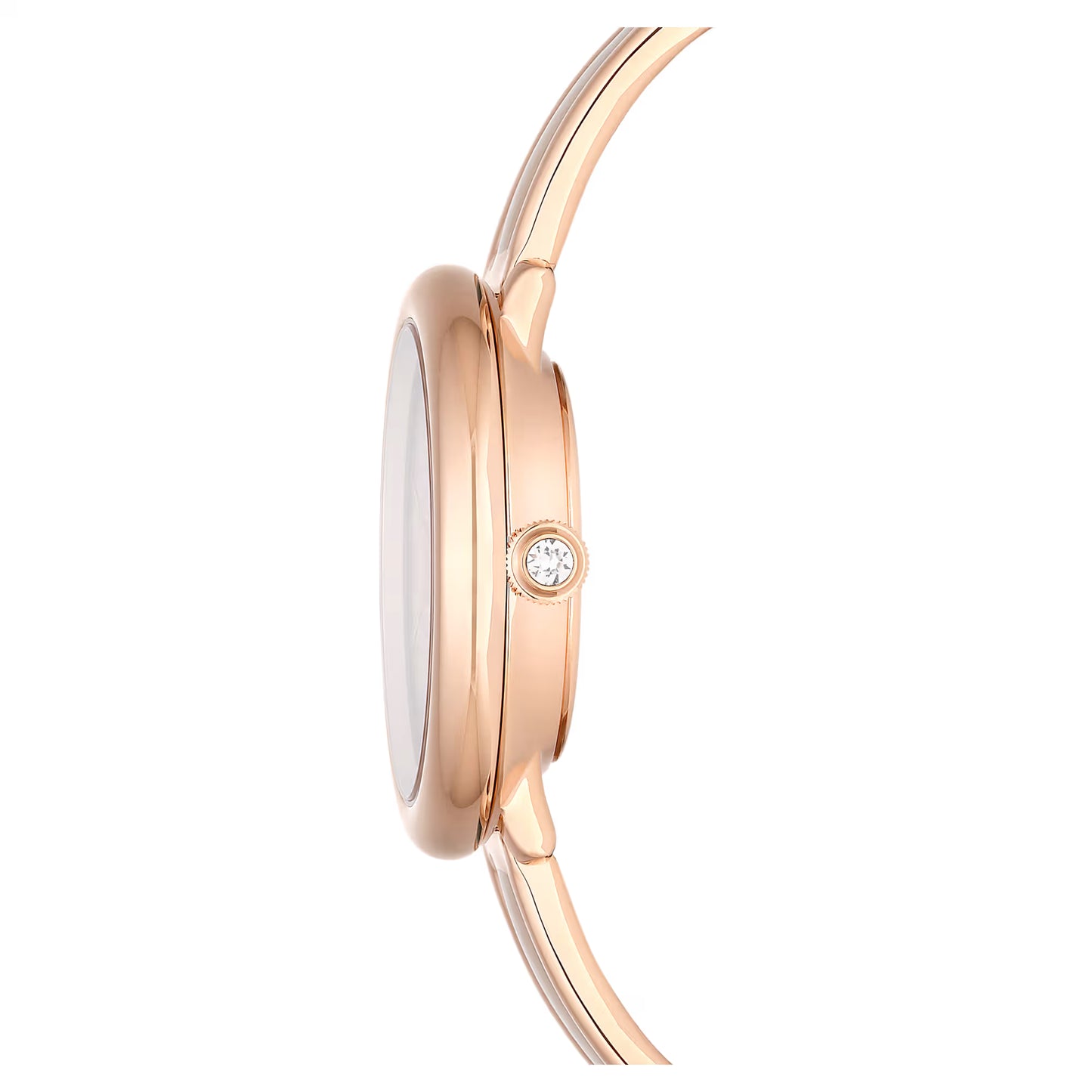 Crystalline bangle watch, Swiss Made, Metal bracelet, Beige, Rose gold-tone finish